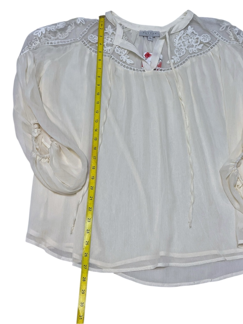 Hayden Los Angeles Sheer White Bohemian Lace Long Sleeve Peasant Blouse Top L - Picture 8 of 13